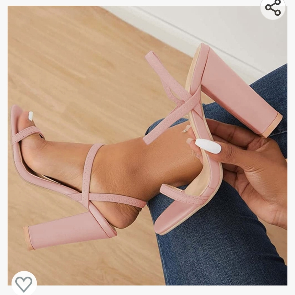 Baby pink heels with square toe